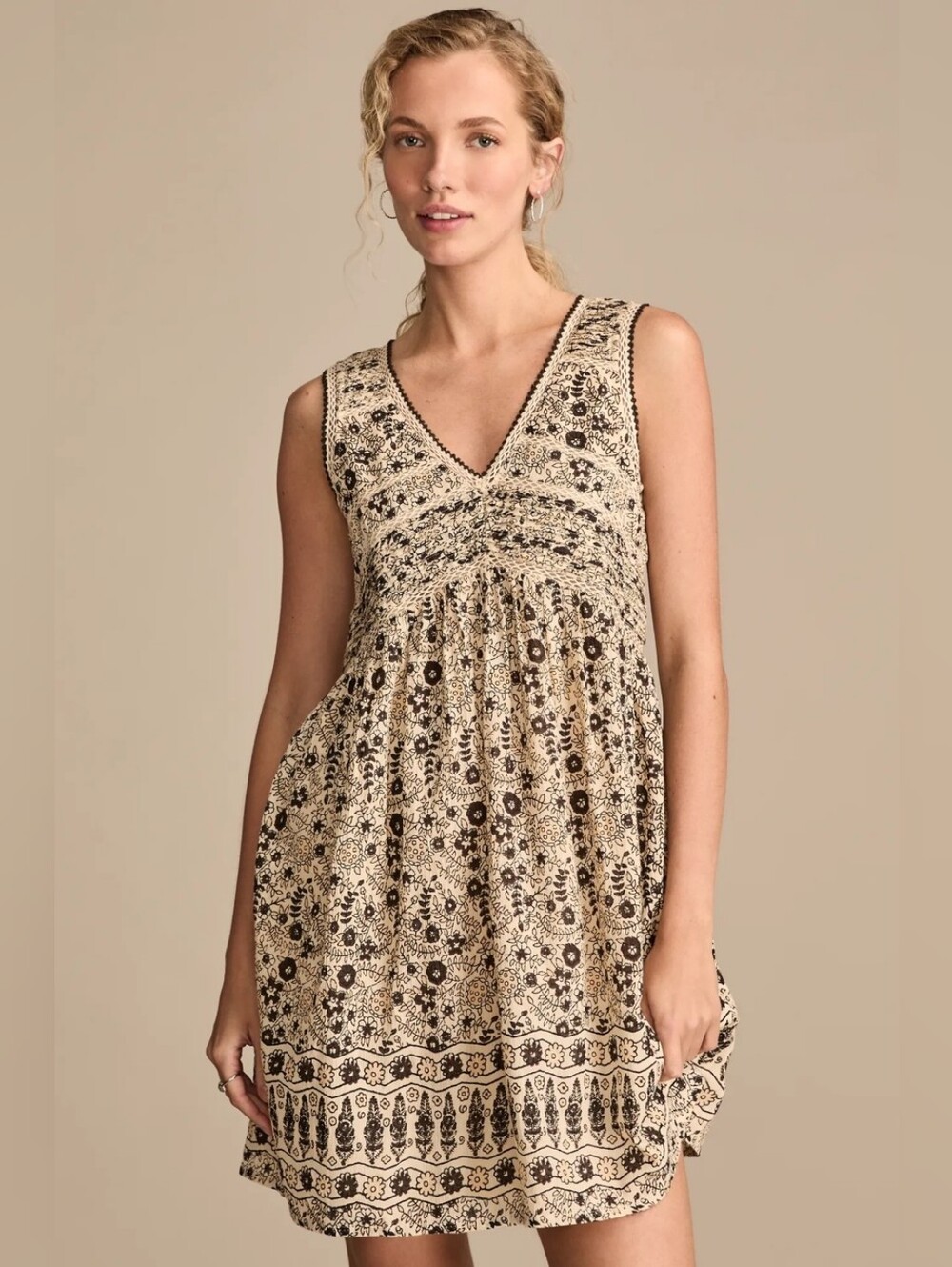 Lucky Brand Floral Lace Trim Boho Dress XL